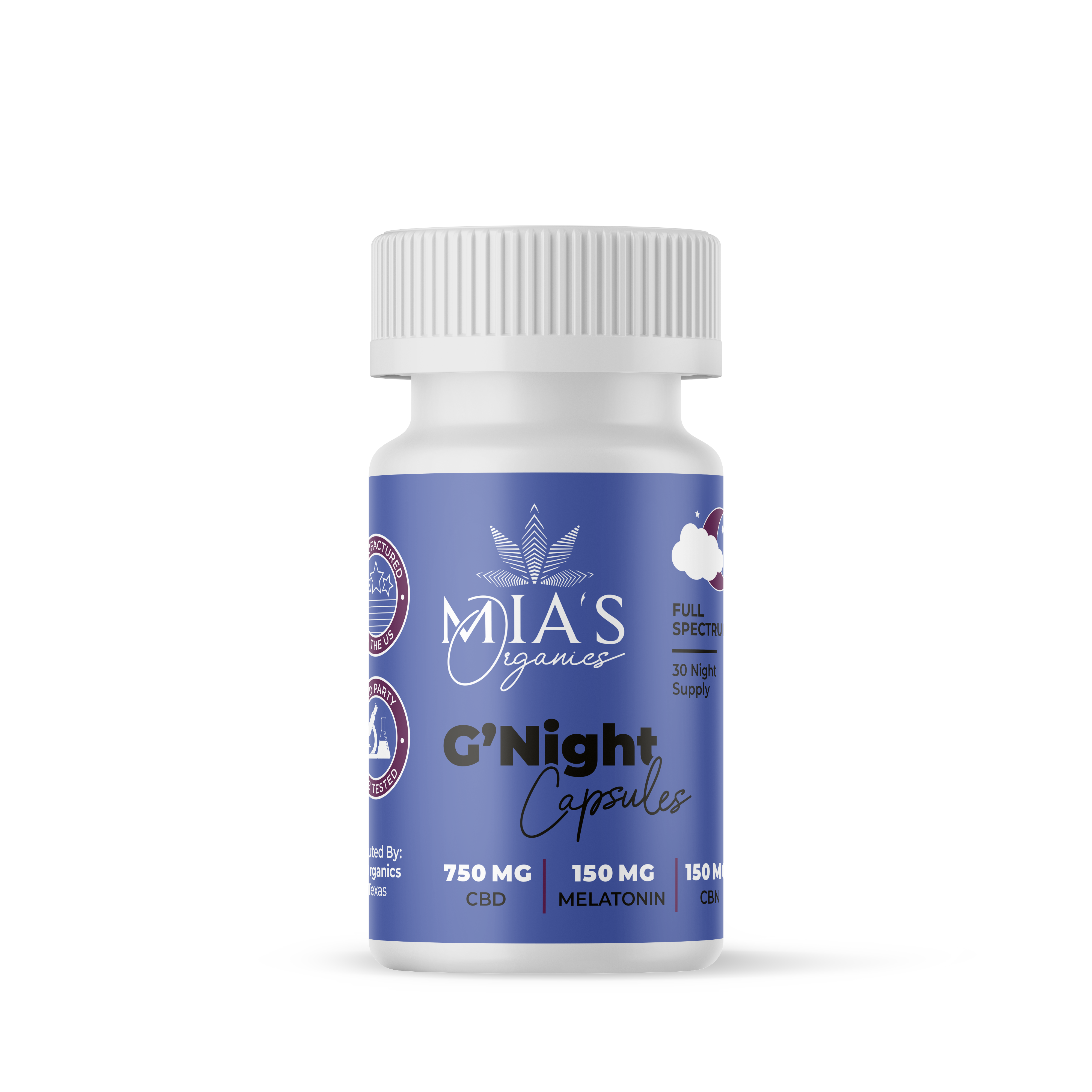 Mia's Organics G'Night Sleep Capsules-750mg CBD 5mg CBN 5mg Melatonin